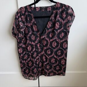 Isabel Marant Silk Pink, blue, red and Black Patterned Blouse
